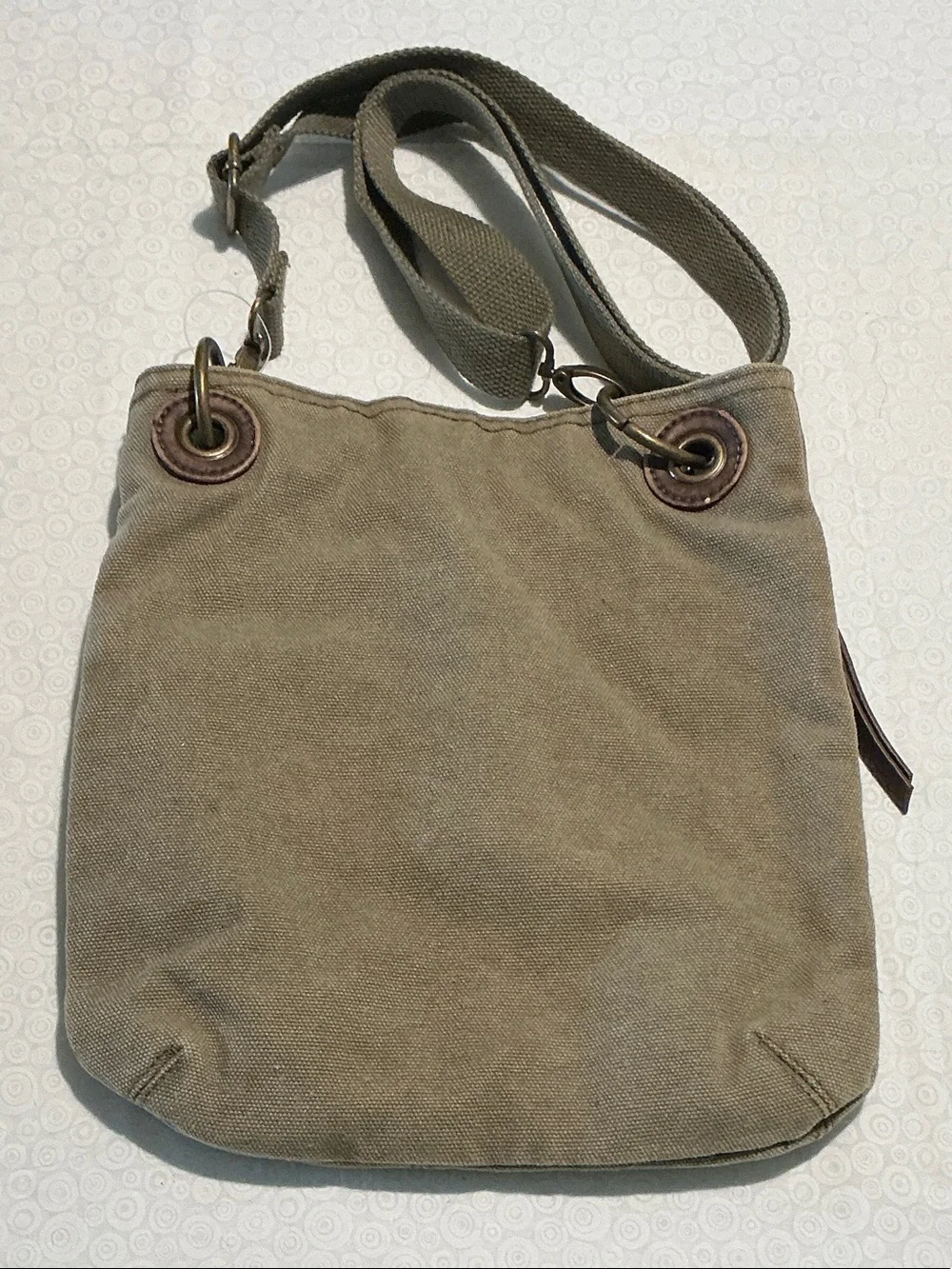 Canvas Crossbody Bag with Brown Faux Leather Trim -